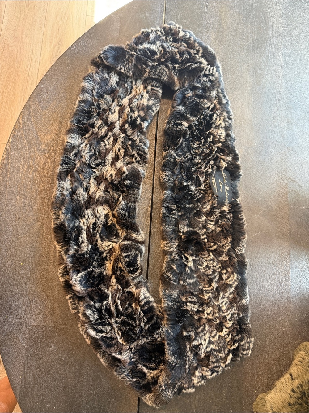 Linda Richards luxury wrap 100%rex rabbit fur,multicolor black,brown, gray/cream